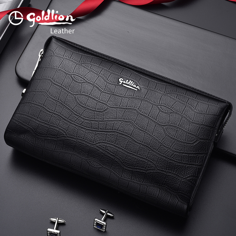 Kinley to 2022 new crocodile textured men's genuine leather handbag with large capacity burglar-proof coded lock bracelet handgrip bag