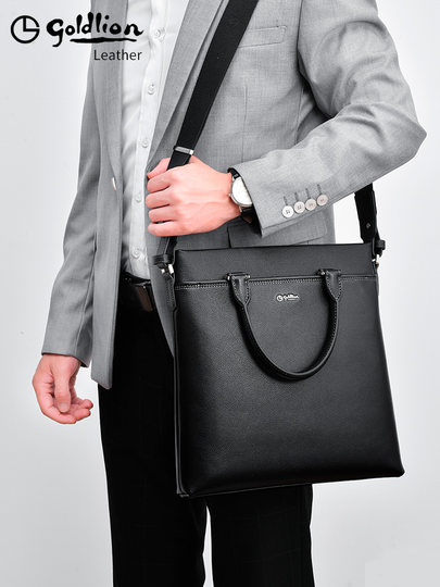Goldlion Briefcase Men's Genuine Leather Bag 2026 New Shoulder Bag Handbag Large Capacity Business Vertical Style Men's Bag