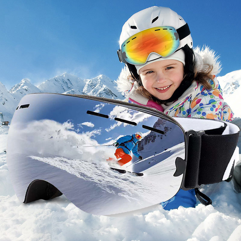 Adult Children Ski Mirror Double Layer Anti-Fog Increase View Coated Windproof Sand Goggles Cocked Nearsighted Glasses