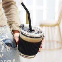 Couple-ins wind straw glass cup minimalist portable high face value coffee cup with cover milk cup children Summer