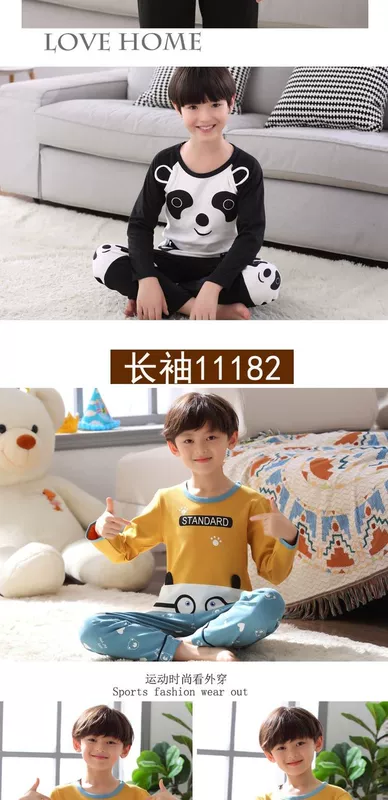 Bộ đồ ngủ bé trai mùa thu hoạt hình cotton dài tay Cậu bé to béo bé mùa đông 5-8-10-12-13 tuổi