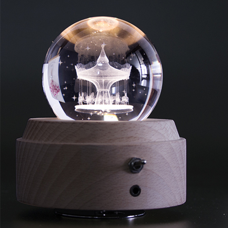 Rotating Trojan Crystal Ball Fittings Music Box Eight-sound Box Sky City to Give Girls Gifts