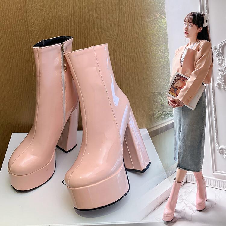 2022 Autumn and Winter New Platform Ultra High Heel Short Boots for Women, Round Toe, Color Block, Casual, Versatile, Simple, Elegant, Fashionable Short Boots
