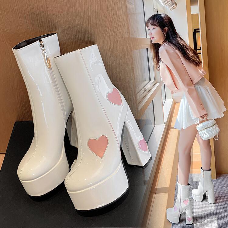 2022 Autumn and Winter New Platform Ultra High Heel Heart-Shaped Short Boots for Women, Round Toe Color-Block Casual Versatile Fashion Boots 2022 Autumn and Winter New Platform Ultra High Heel Heart-Shaped Short Boots for Women, Round Toe Color-Block Casual Versatile Fashion Boots