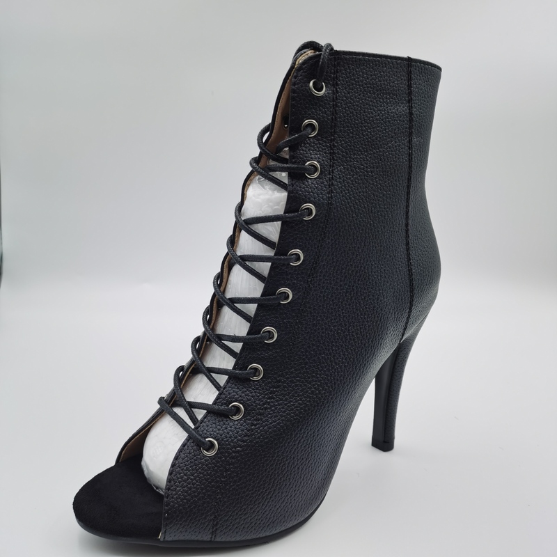 New Large Size Jazz Dance High Heels with Hollow Lace-Up Black Heels Dance Shoes for Dancing and Sandals