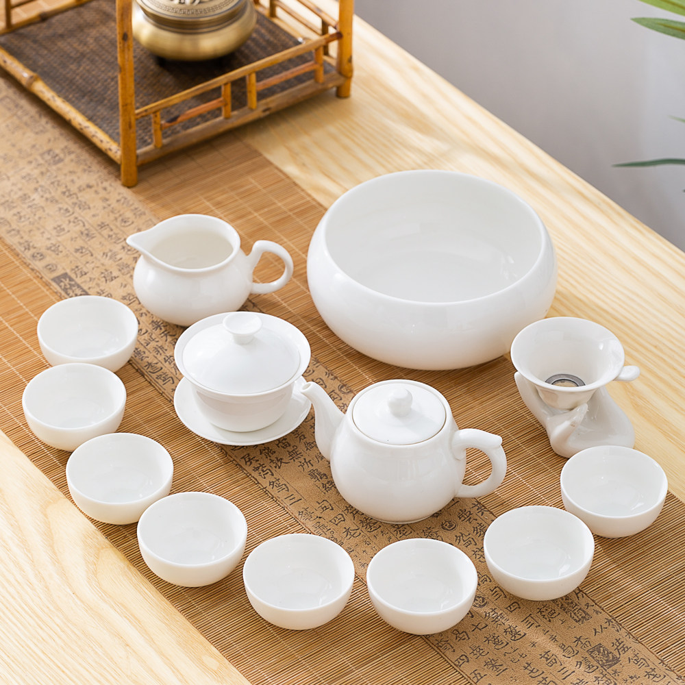Jade Porcelain Kung Fu Tea Set Complete Set Chaoshan Gongfu Tea Set Simple Household Tea Ceremony Tea Cup Lid Bowl Teapot