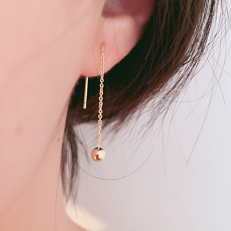 s925 pure silver 14k gold supranian small bean-bean transfer earlaced women's temperament long version of the earrings 2019 new earrings