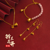 Non-fading s925 sterling silver Chinese windbell orchid blossom set earrings synthetic gemstone bracelet bell pendant flower decoration