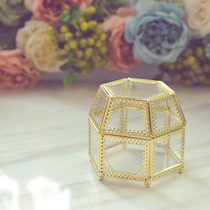 Fun high glass jewelry box Princess European Korean jewelry storage box hexagonal earrings storage box wedding ceremony