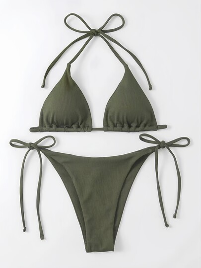 Stunning European and American swimsuit female bikini sexy super exposed big breast three-point bikini halterneck pure desire beach