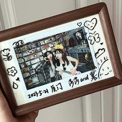 Retro Record Photo Frame DIY Polaroid Suspended Photo Frame Wooden Desktop Table Couple Souvenir Album 6inch Display Frame