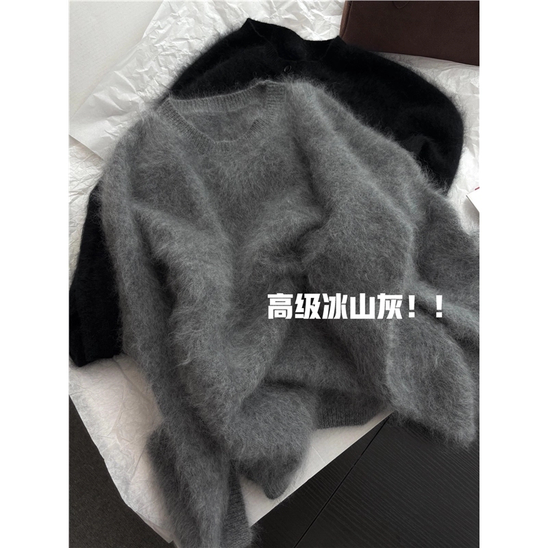 High-Quality Gray Wool Brushed Sweater for Women, Stylish Autumn and Winter Old Money Style Soft Pullover Knitwear Trendy