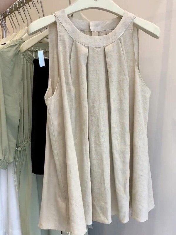 Guangzhou's Thirteen Elements' Hot-Selling Linen Sleeveless Shirt Design Vest Slimming Look Top Light Mature French Top