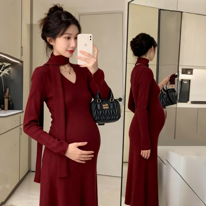Maternity Winter Clothing 2025 New Dress Trendy Mom Pregnancy French Style Outfit Fashionable Slimming Autumn and Winter Knitted Skirt Set Maternity Winter Clothing 2025 New Dress Trendy Mom Pregnancy French Style Outfit Fashionable Slimming Autumn and Winter Knitted Skirt Set