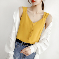 Easy to wear chiffon camisole vest female summer fresh interior short solid color base Shirt chic coat