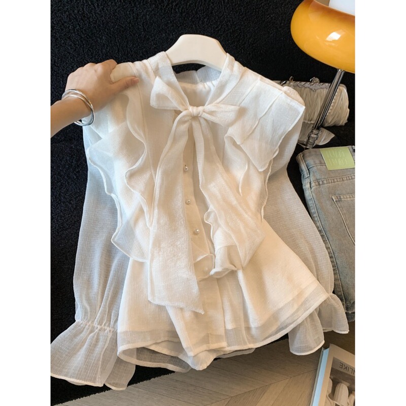 Recommended for Personal Collection~ Bow-Tie Design Shirt for Women, 2026 Autumn New Style, High-End Ruffled Unique Top Recommended for Personal Collection~ Bow-Tie Design Shirt for Women, 2026 Autumn New Style, High-End Ruffled Unique Top