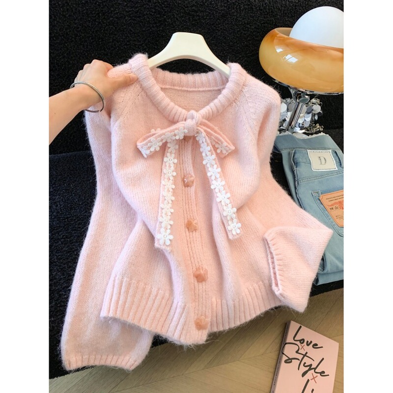 Pink Sweater Jacket for Women, Autumn and Winter 2026 New Style, Thickened for Outer Wear, Super Nice and Beautiful, Korean Style Knitted Cardigan Top