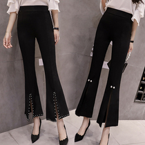 2021 Autumn New Korean version of high waist lace bell pants elastic waist wide leg pants womens ankle-length pants trousers Black