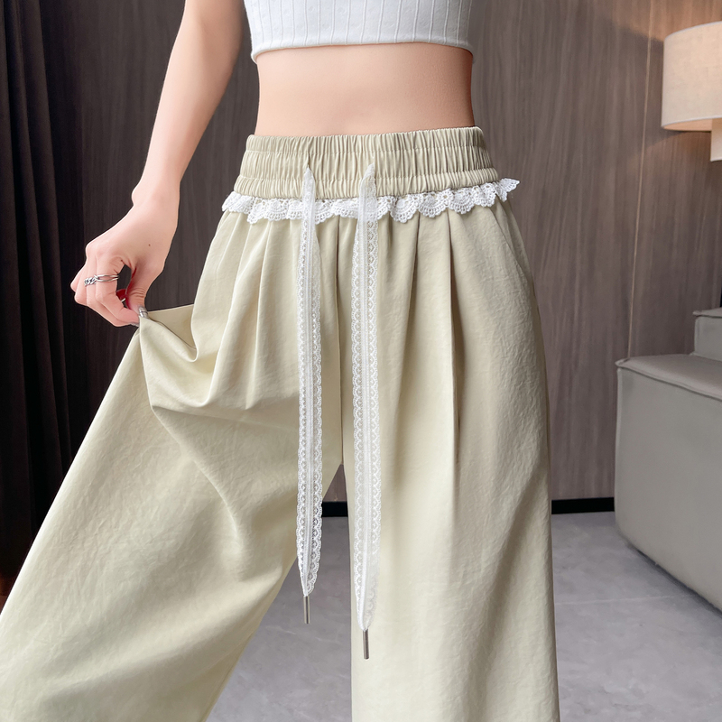 Lace-Trimmed Ice Silk Yamamoto Pants for Women, Summer Thin Style, Drapey, Quick-Dry, Narrow Straight-Leg Sports Wide-Leg Pants Lace-Trimmed Ice Silk Yamamoto Pants for Women, Summer Thin Style, Drapey, Quick-Dry, Narrow Straight-Leg Sports Wide-Leg Pants