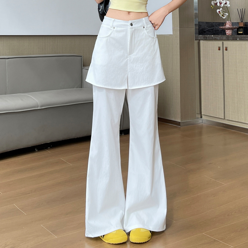 Fake Two-Piece Flared Pants for Women, Summer Thin Style, Relaxed Fit, High-Waisted, Drapey, Slimming, Loose Casual Bell-Bottom Pants