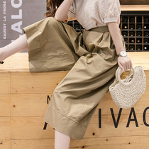 Japanese overalls wide leg pants women 2021 spring and summer new Capri pants small man thin foreign style hanging casual skirt pants