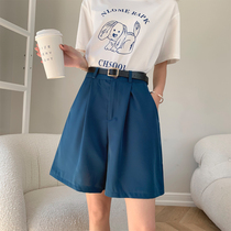 Suit shorts womens summer loose high waist a-shaped thin casual five-legged pants straight Hong Kong flavor wide leg pants
