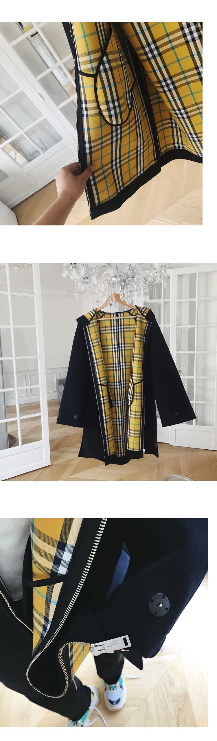William Wei hồ sơ cảm giác bảng trùm đầu hai mặt composite vật liệu áo khoác xu hướng cổng áo khoác nam áo khoác hoodie nam