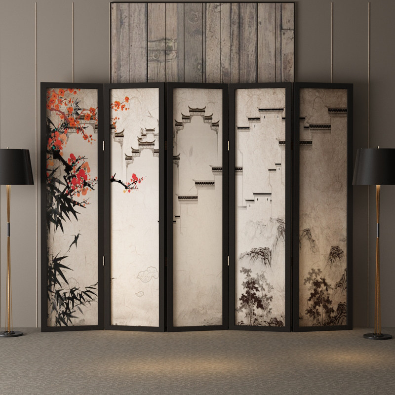 Folding screen Mobile porch partition Chinese living room semi-screen folding screen office restaurant can be customized