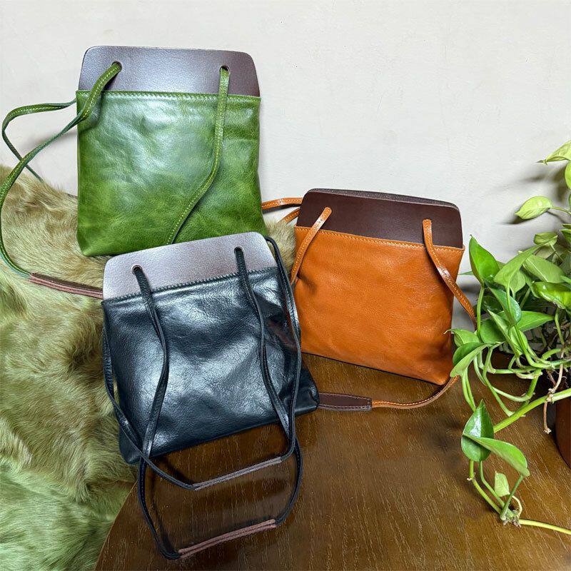 2025 New Top Grain Cowhide Spliced Phone Bag, Versatile Fashion Genuine Leather Single Shoulder Underarm Bag For Women, Casual Lazy Style - Thumbnail 3