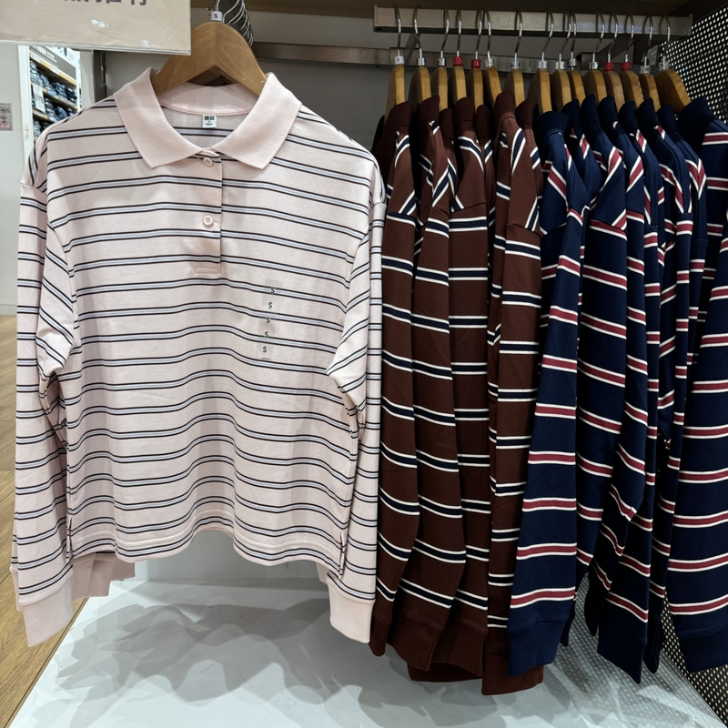 Striped Polo Shirt/Long-Sleeved Women's Clothing/T-Shirt 2026 Autumn New Loose-Fitting Base Shirt 489060/489061