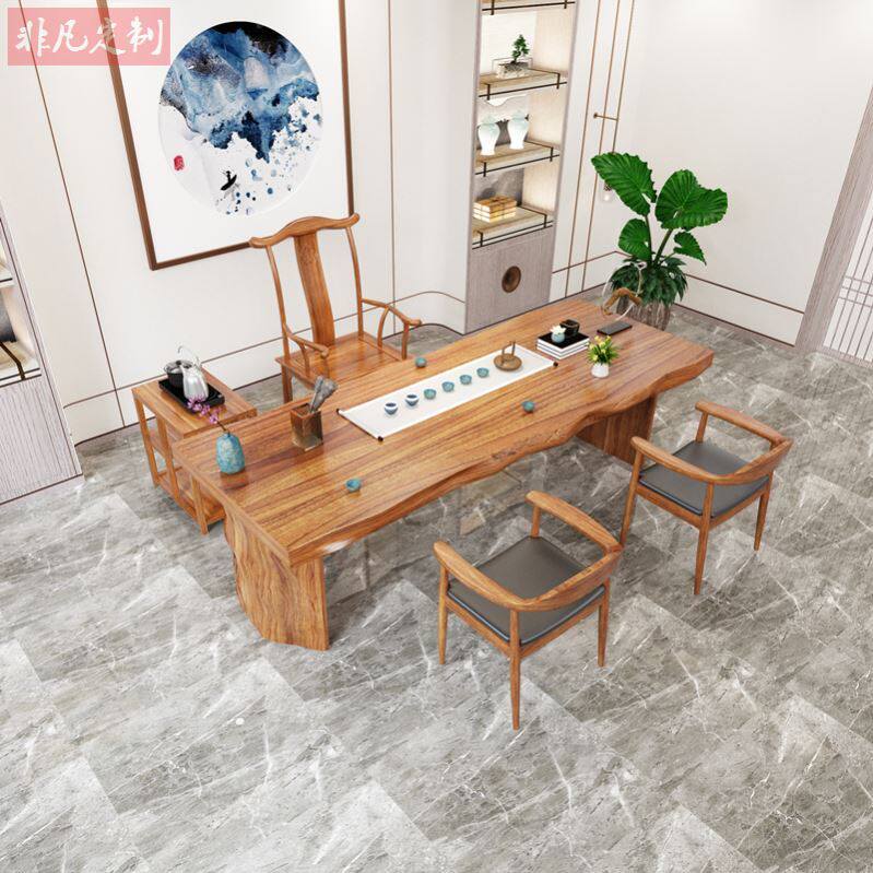 High-end new Chinese style large plate table Zen Bubbles Tea Table Office Reception Area Tea Table Log Whole version Gongfu Tea table and chairs
