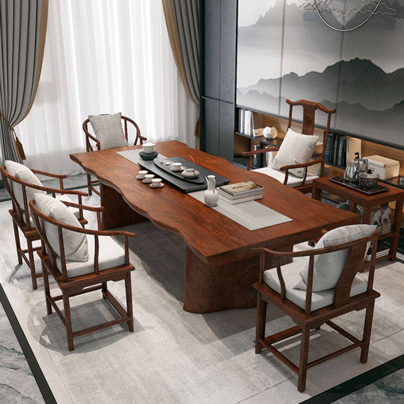 Tea table and chairs Combined modern simplicity New Chinese kung fu meditation Large plate whole plate log tea table tea table solid wood tea table