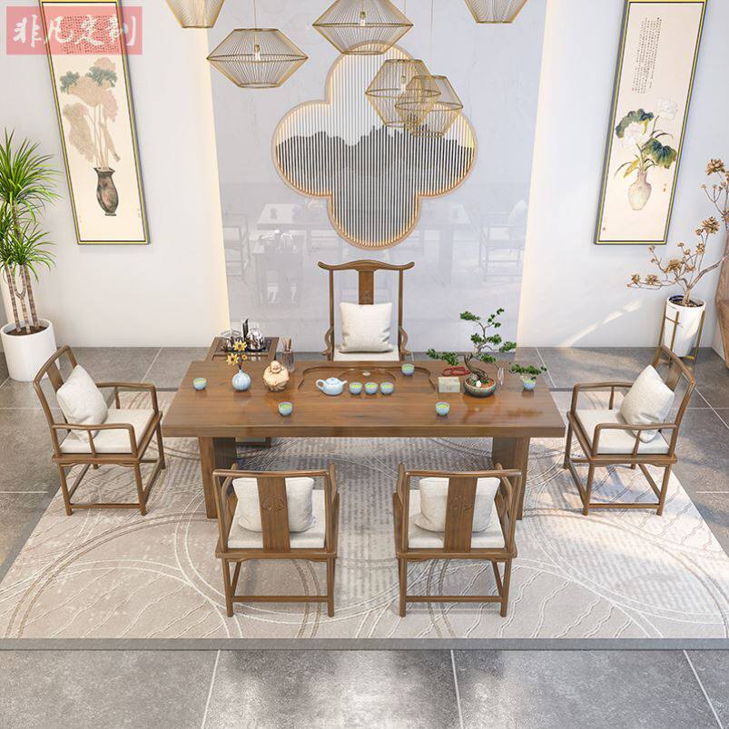 New Chinese large plate tea table solid wood tea table and chairs combined Zen 2 m Kung Fu tea table tea table Set of tea set