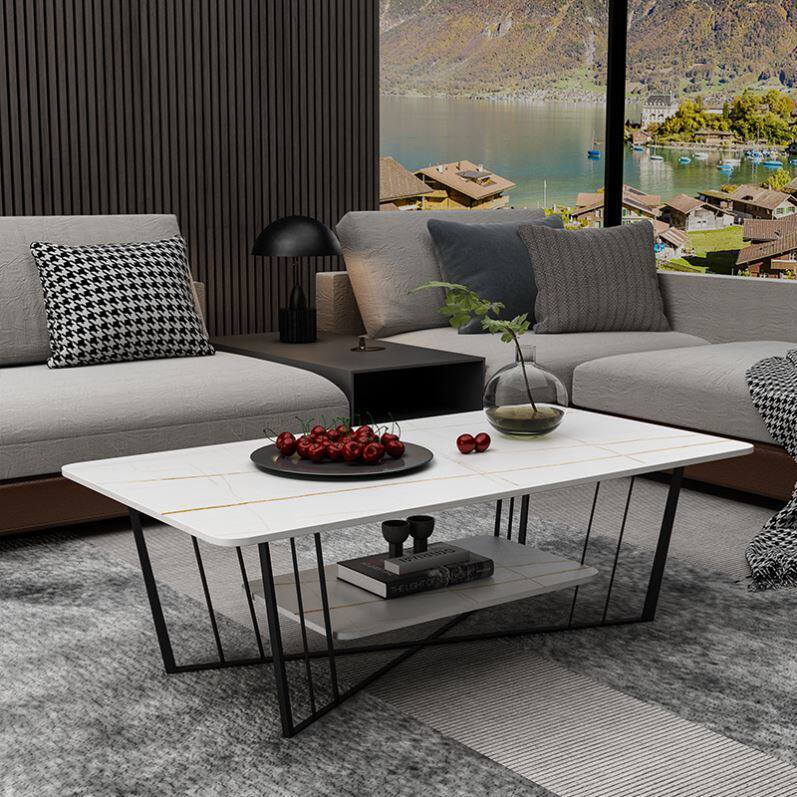 Light Lavish Rockboard Tea Table Living Room Small Family Type Tea Table Home Nordic Marble Double Layer Minimalist Modern Tea Table