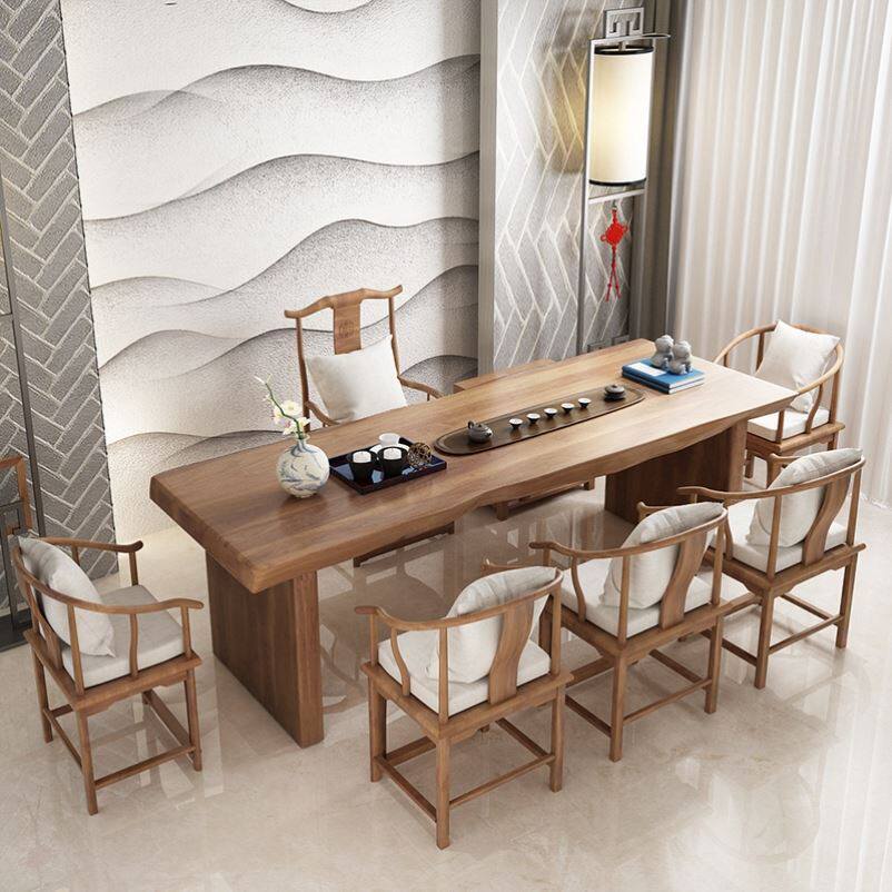 Tea table balcony New Chinese style Gongfu tea table log solid wood large plate modern minimalist living-room tea table Zen Serve tea table and chairs