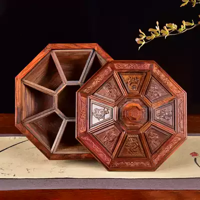 Laos red sour branches carved fruit plate mahogany carving gift living room with lid snack box solid wood snacks dried fruit plate