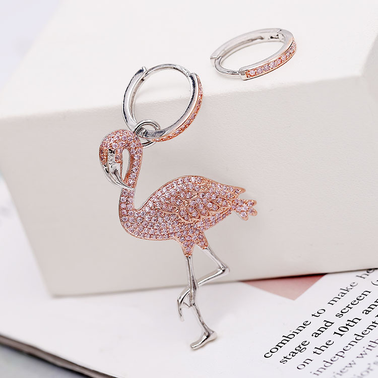 Asymmetric Pink Flamingo Earringsrecommend    Same   925 silver needle   dinosaur   snake   crocodile   honeybee   eye   Earrings   Ear Studs   Ear clip