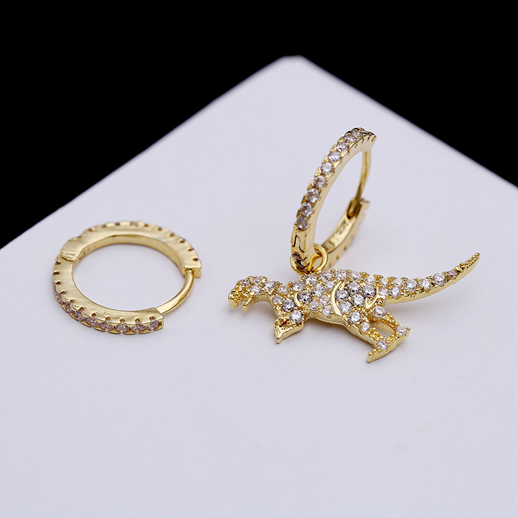 Asymmetric Small Dinosaur Earrings & White Diamondrecommend    Same   925 silver needle   dinosaur   snake   crocodile   honeybee   eye   Earrings   Ear Studs   Ear clip