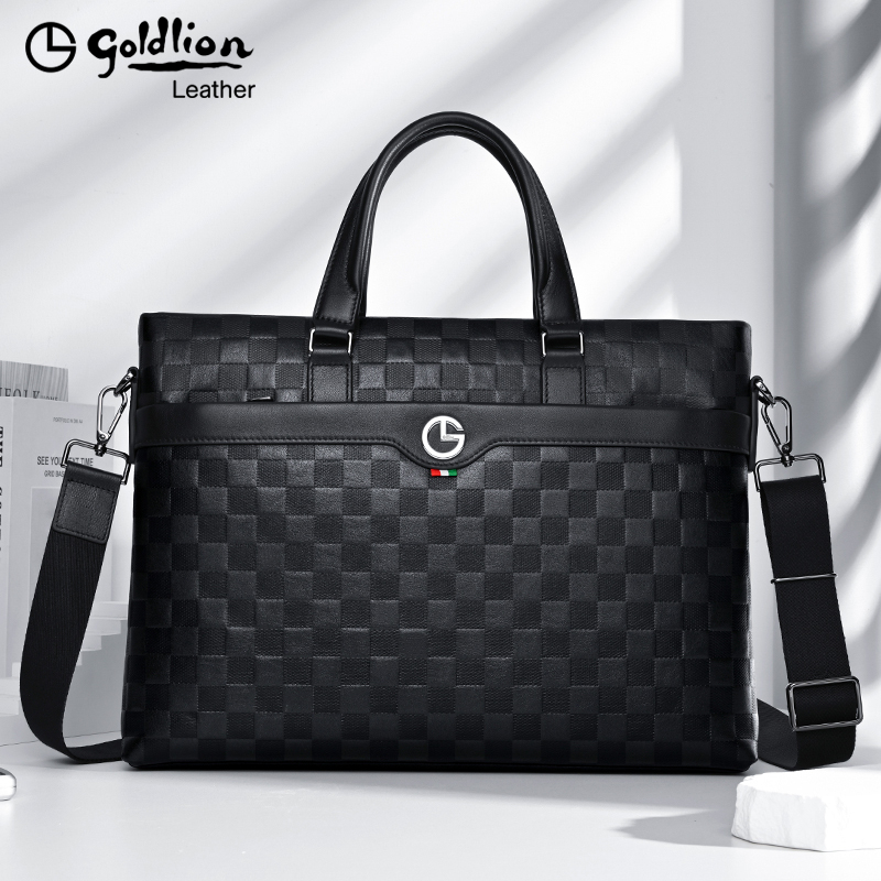 Goldlion Men's Briefcase 2026 New Genuine Leather Men's Bag Fashionable Travel Computer Handbag Large Capacity Men's Model