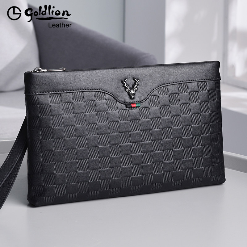 Kinley to handbags Male genuine leather envelope Leather Handbag High-end Men's Bull Leather Hand Grab Bag New Luxury Nameplate Business Men's Bag-Taobao