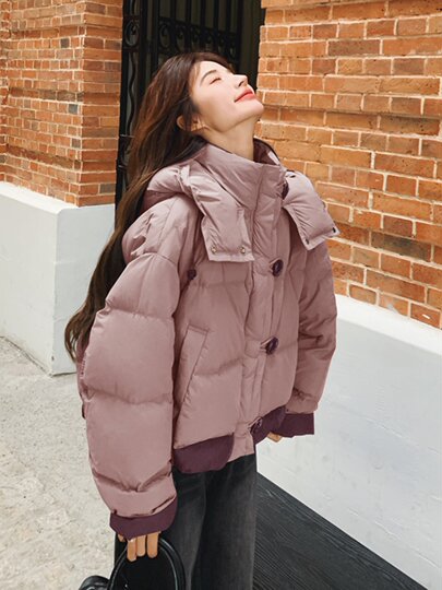 Gray Hooded Short Down Jacket Women's Winter Jacket Thickened 2025 Korean Style Super Beautiful and Unique Small Bread Jacket