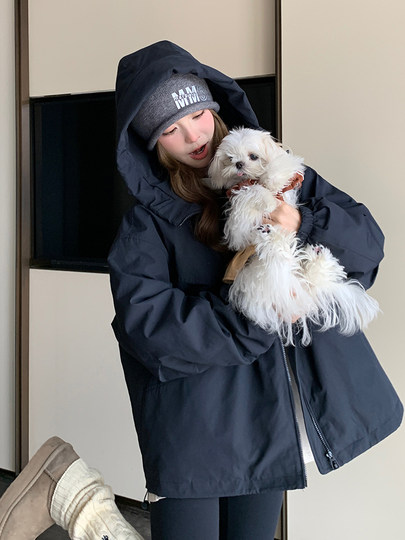 Black Hooded Workwear Down Jacket Women's Winter Jacket Thickened 2025 Fashion Korean Casual Loose Assault Style Overcoming
