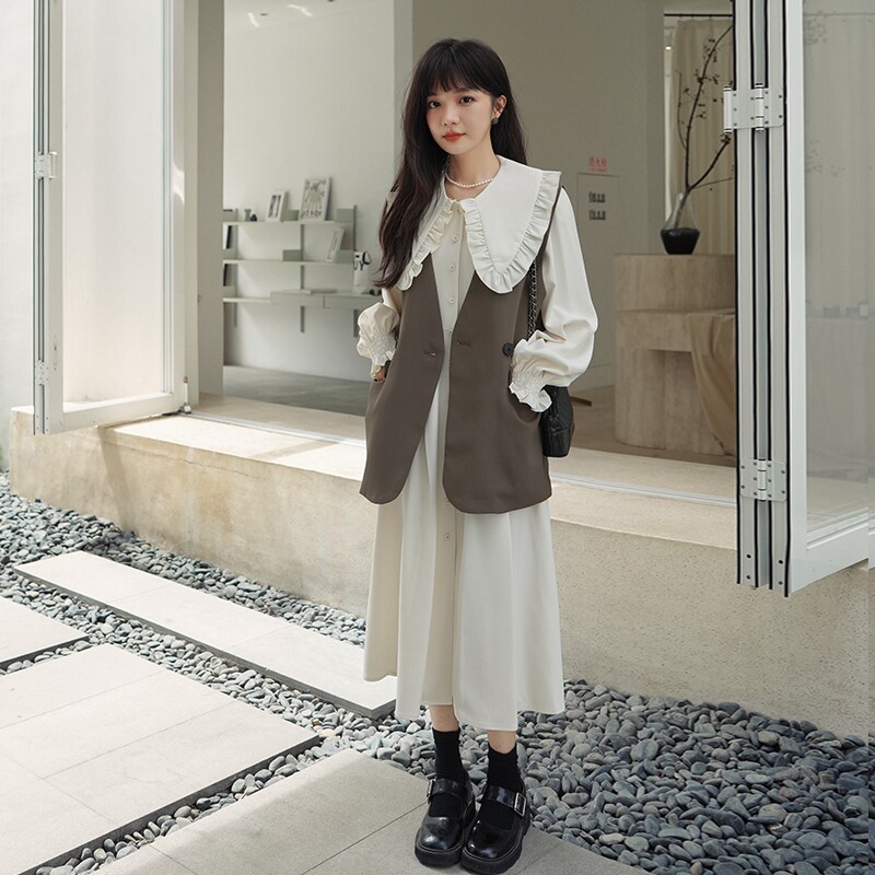 Doll Collar Dress Two-piece Suit Woman Early Spring Fall 2023 New Advanced Senses Loose Casual Fashion Skirt-Taobao