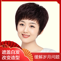Middle Aged Wig Woman Short Hair Live-action Hair Styling Full Head Style Lady Mama Real Hair Natural Full Truong Hair Style
