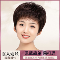 Wig Lady Short Hair Lady Middle Aged Live-action Hair Silk Full Head Sleeve Moms Real Hair Wig Sets Natural Hairstyle