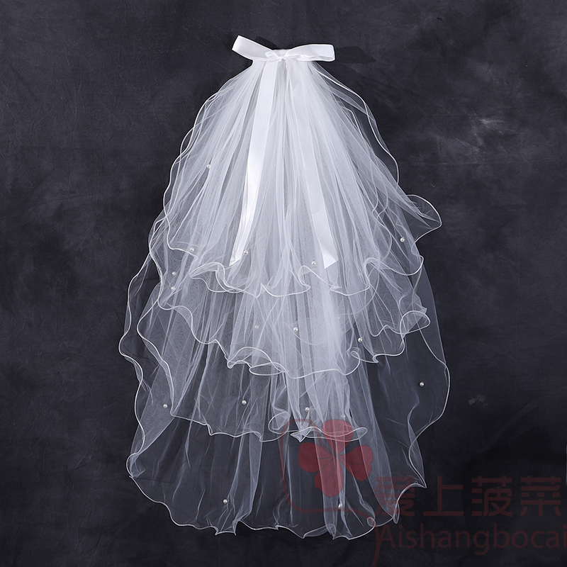Beautiful Mori bride veil short fluffy yarn bow headdress knot wedding wedding photo studio net red photo super fairy