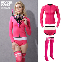 wetsuit womens long sleeve top split suit shorts 2021 winter warm tail wave surfing suit sunscreen waterproof