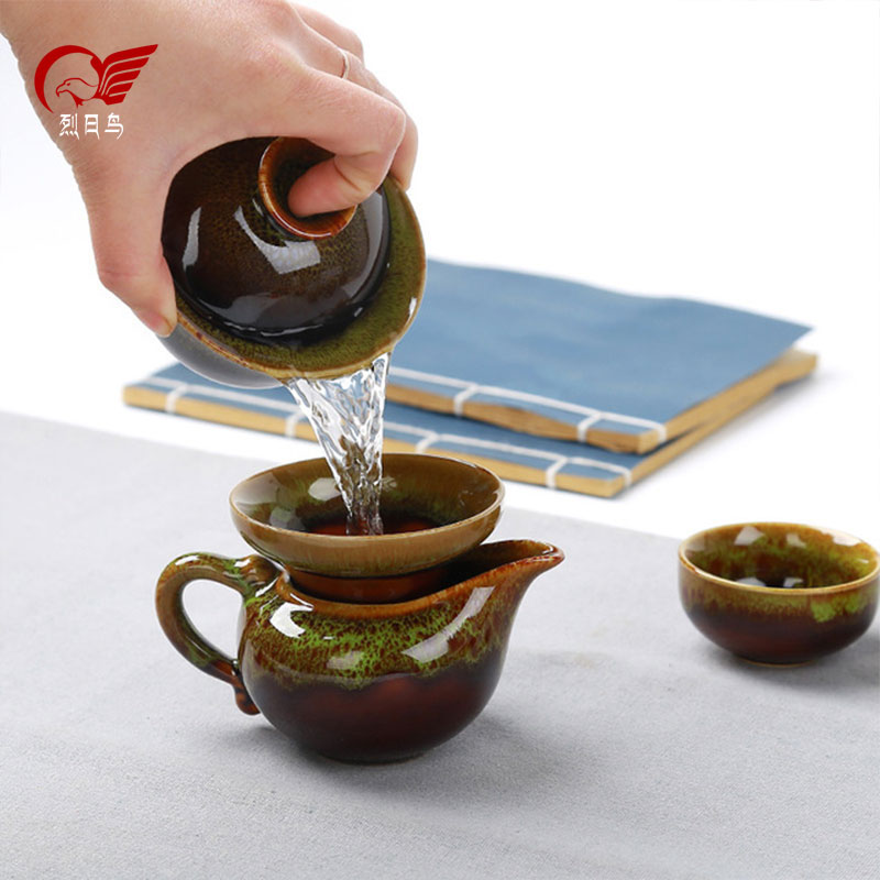 Lou porcelain glaze ice crack elder brother up with household kung fu tea set ceramic xi shi teapot tea of a complete set of gift boxes