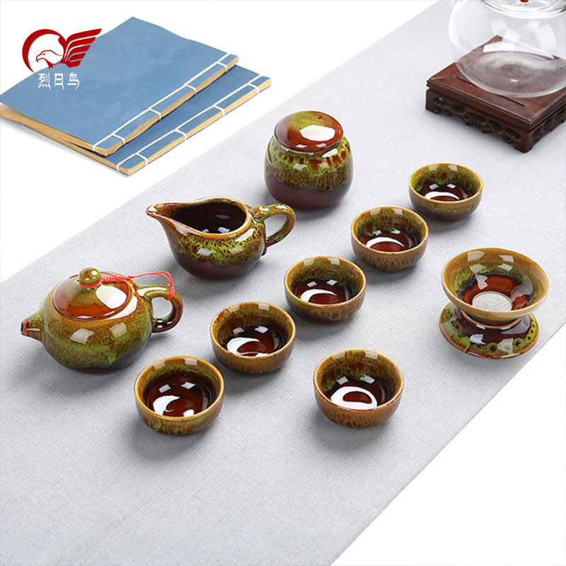 Lou porcelain glaze ice crack elder brother up with household kung fu tea set ceramic xi shi teapot tea of a complete set of gift boxes