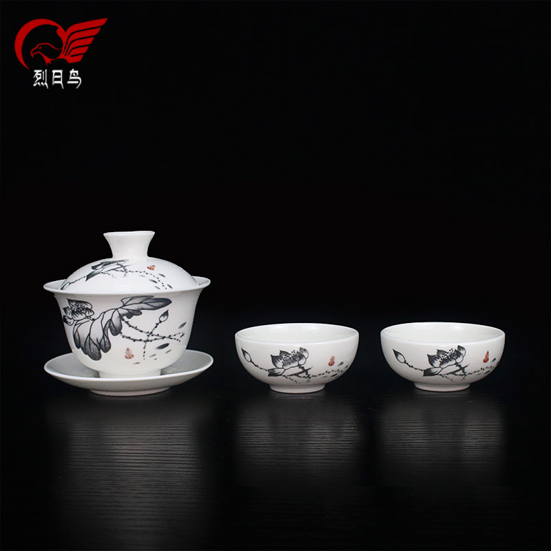 The Custom - made calving violet arenaceous kung fu tea set ceramic cups of a complete set of blue and white lotus white porcelain tea set gift box